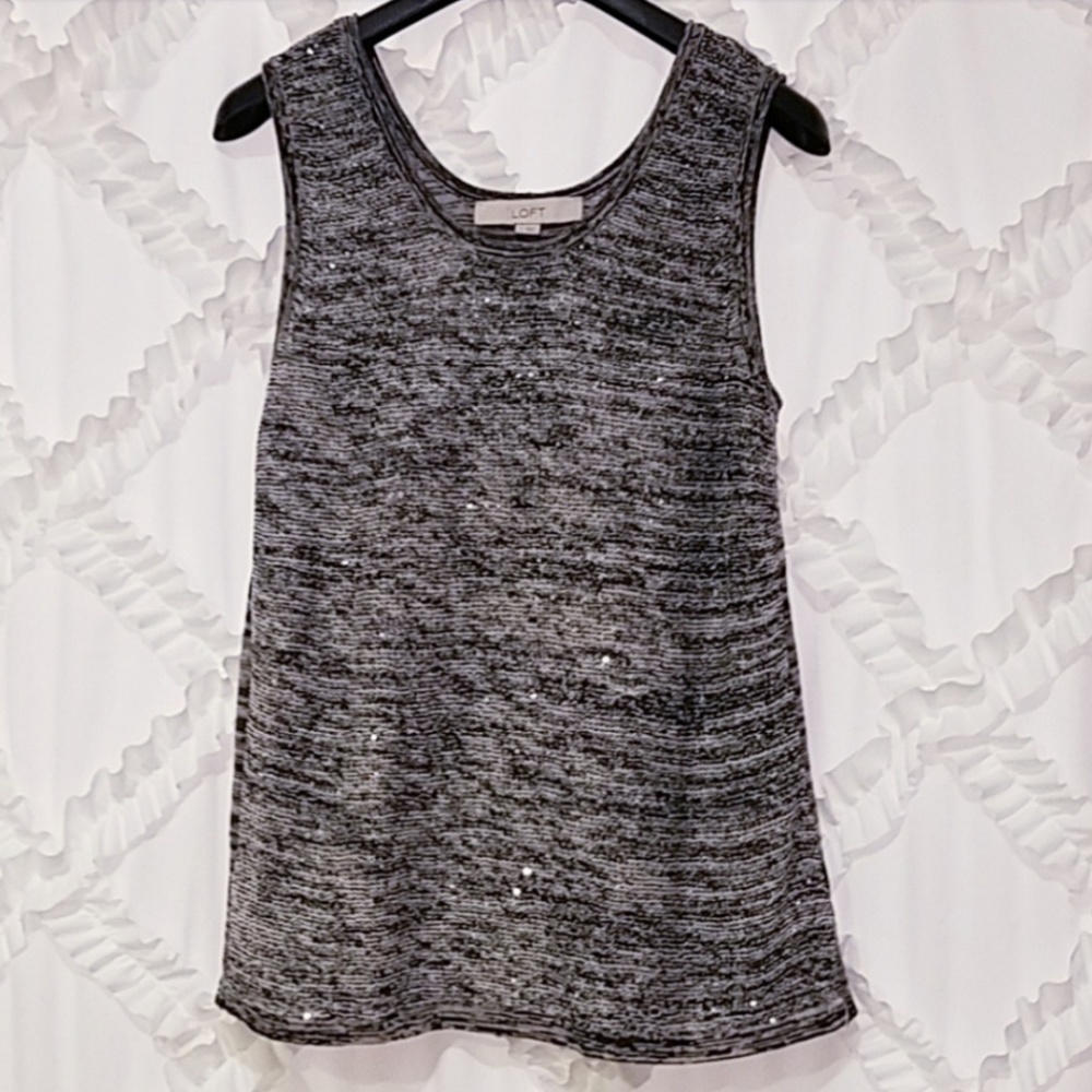 LOFT Black White Sequin Sweater Tank Small